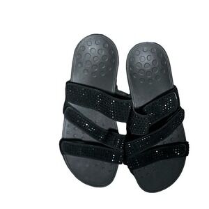 Vionic Alexis Black Rhinestone Wedge Slide Sandals Womens 8  Orthotic Support